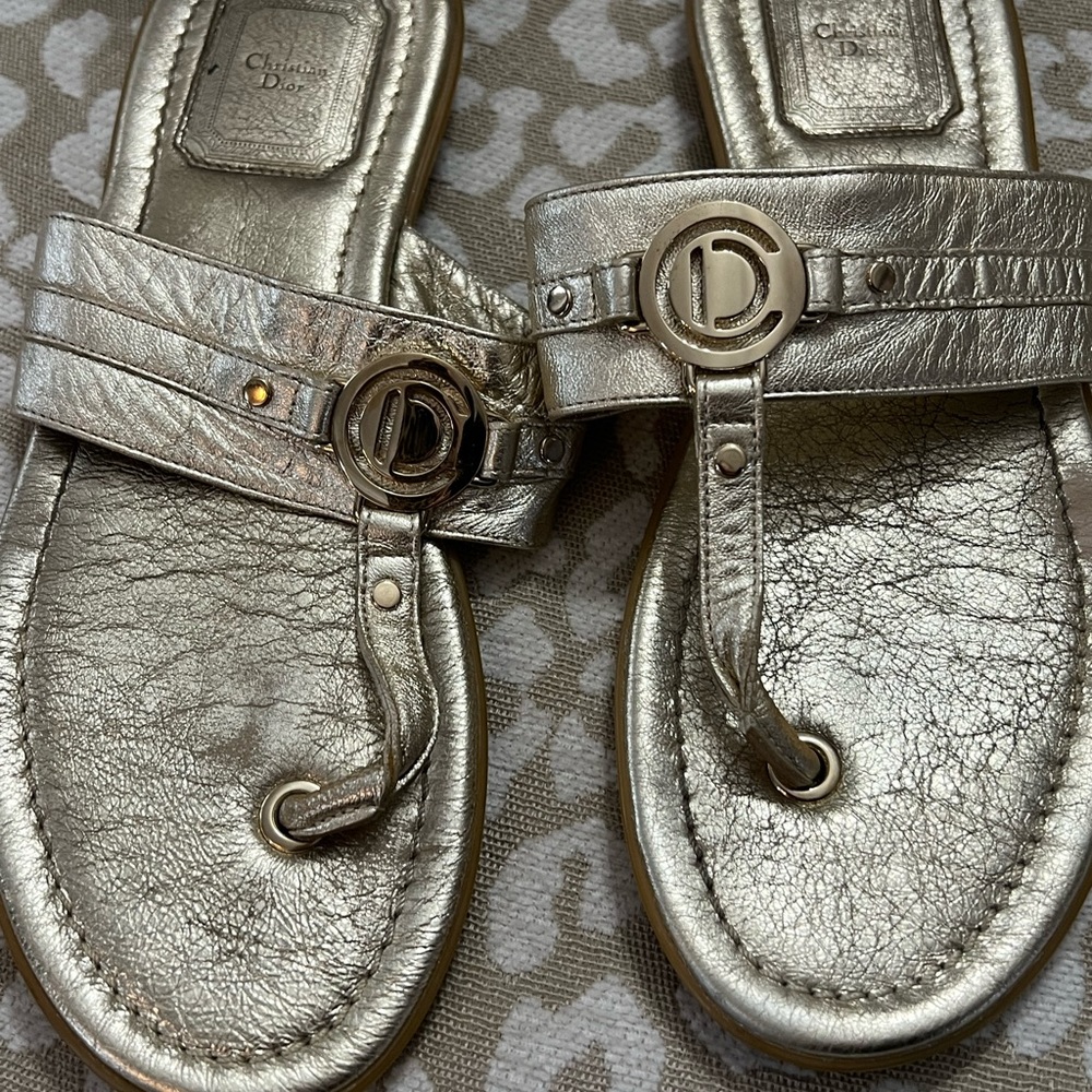 Dior Authentic gold leather sandals Sz 7 US EUC pics don’t do them Justice! - Picture 3 of 7